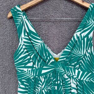 Nicole Miller Tropical Palm Print Jersey double V-neck dress Med